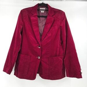 Vtg Worthington Burgundy Velvet Blazer Jacket Size 14 Maximalist Business Casual
